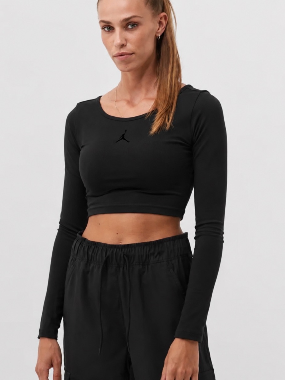 NWT Jordan Flight Dri-FIT Women’s Black Ribbed Long Sleeve Cropped Top XL $70